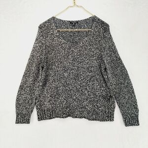 Eileen Fisher Black & White Cotton Long Sleeve Scoop Neck Pullover Sweater 2735